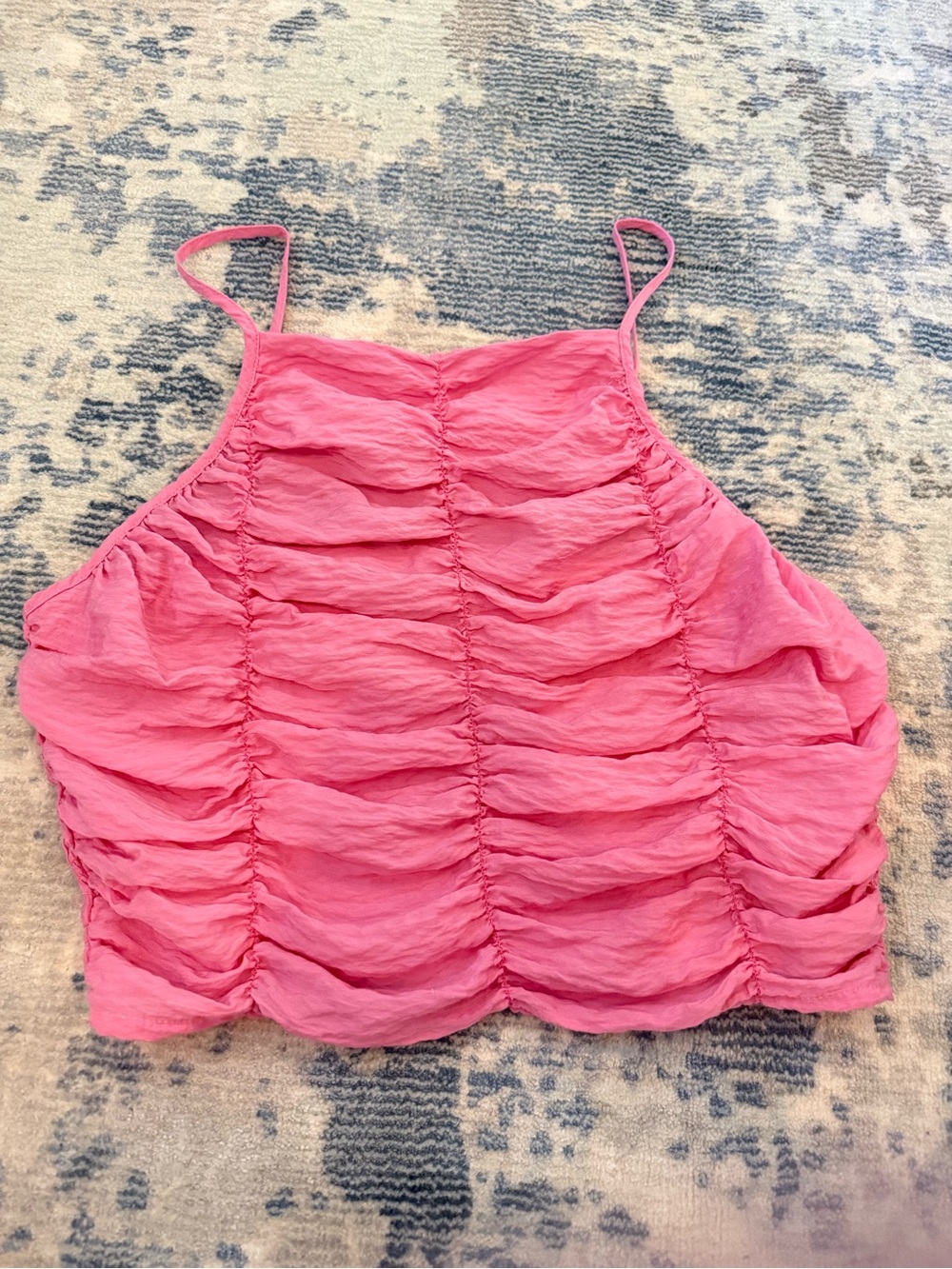 Zara Hot Pink Ruched Spaghetti Strap Crop Top